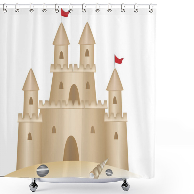 Personality  Sand Castle Clipart Illustration Shower Curtains