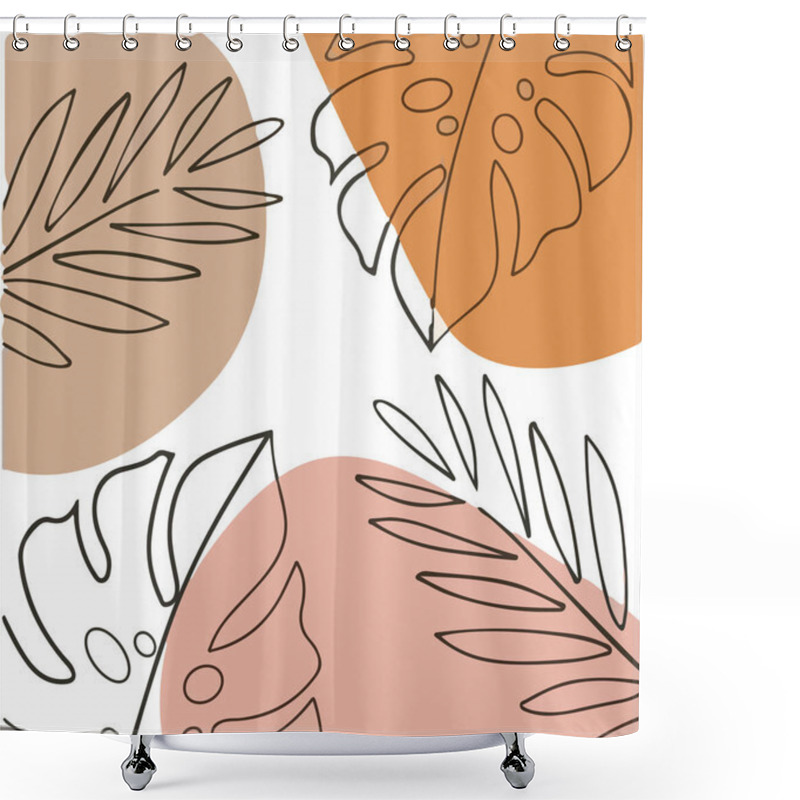 Personality  Background With Hand-drawn Sketch Tropical Leaves With Brown And Pink Spots Shower Curtains