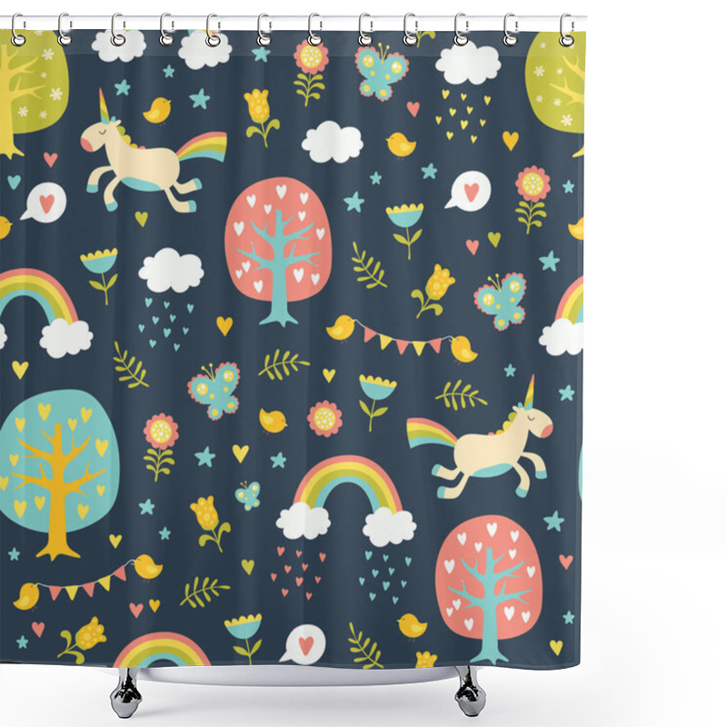 Personality  Lovely Vector Seamless Pattern With Cute Unicorns. Shower Curtains