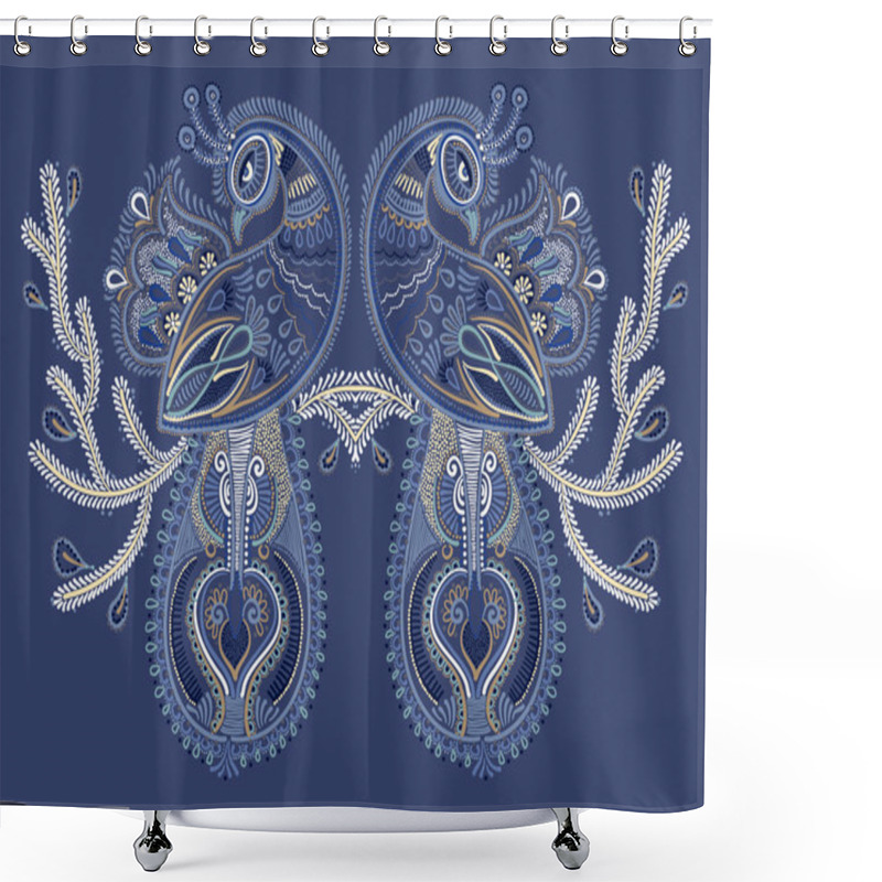 Personality  Ethnic Folk Art Of Two Peacock Bird With Flowering Branch Design Shower Curtains