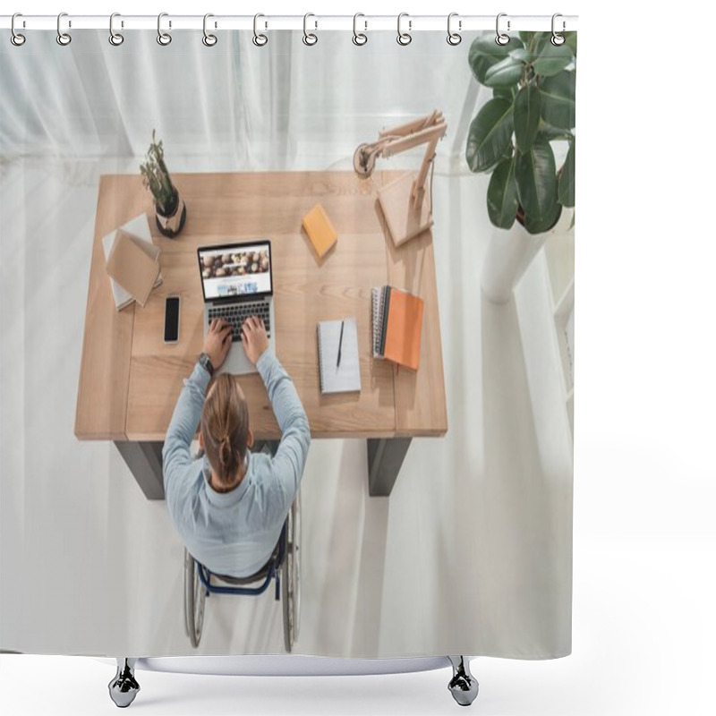 Personality  Disabled Man Using Laptop Shower Curtains