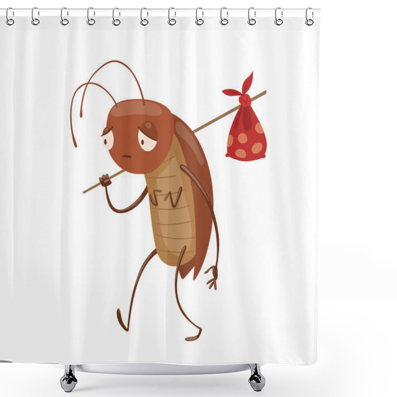 Personality  Funny Brown Cockroach With A Knapsack Shower Curtains