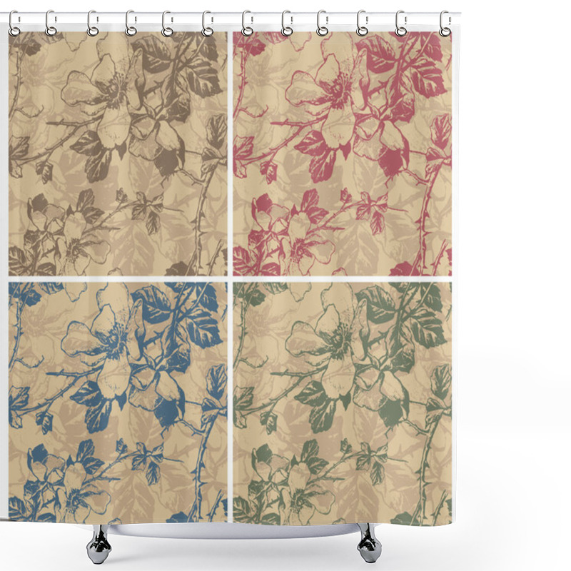 Personality  Seamless Retro Floral Pattern (vector) Shower Curtains