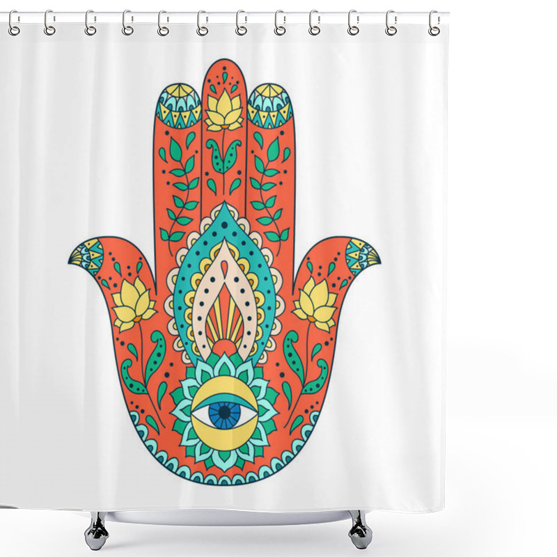 Personality  Indian Hand Drawn Hamsa. Hamsa Henna Tattoo With Ethnic Ornament. Shower Curtains