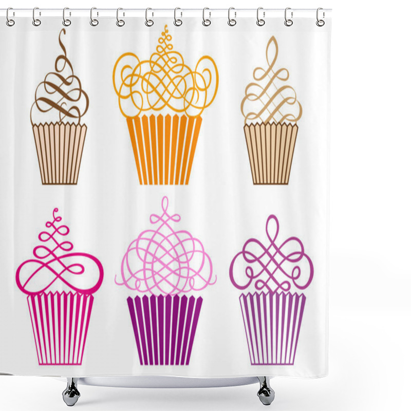 Personality  Set Of Cupcakes, Vector Shower Curtains