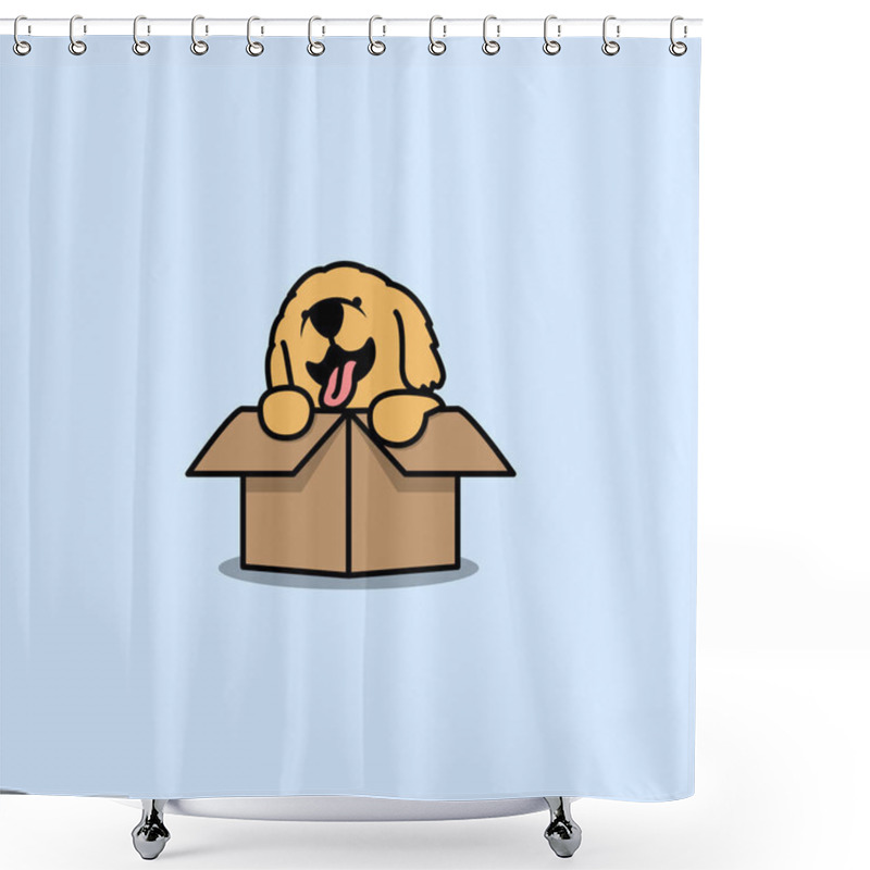 Personality  Cute Golden Retriever Puppy In The Box Cartoon Icon, Vector Illustration Shower Curtains