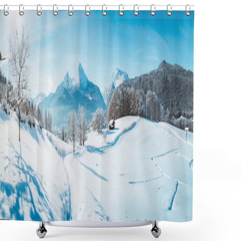 Personality  Winter Wonderland Scenery With Trail In The Alps Shower Curtains