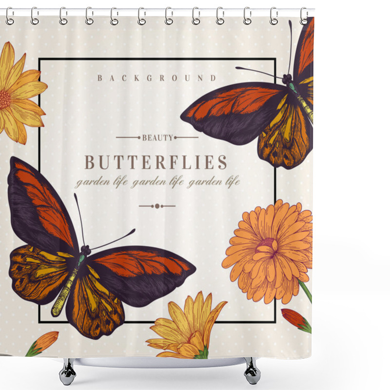 Personality  Card With Butterflies And Flowers. Shower Curtains