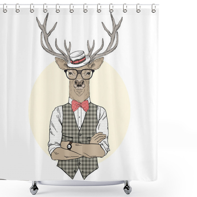 Personality  Deer  Dressed Up In Retro Style Shower Curtains