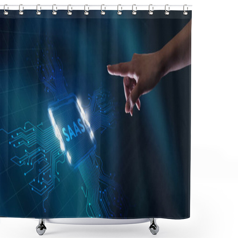 Personality  Software As A Service SaaS. Software Concept. Business, Modern Technology, Internet And Networking Concept.                                                                Shower Curtains