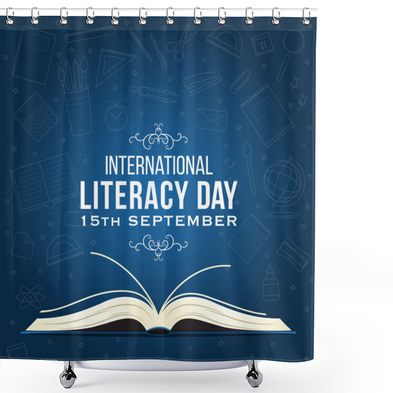 Personality  International Literacy Day Post. 15th September Education Concept Vector Illustration. Pile Of Books In Colorful Background. Shower Curtains