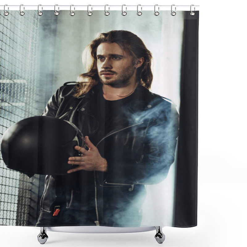 Personality  Stylish Man With Helmet Shower Curtains