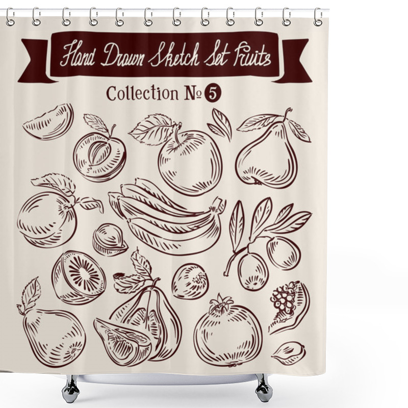 Personality  Hand Drawn Vector Sketch Collection Fruit Shower Curtains