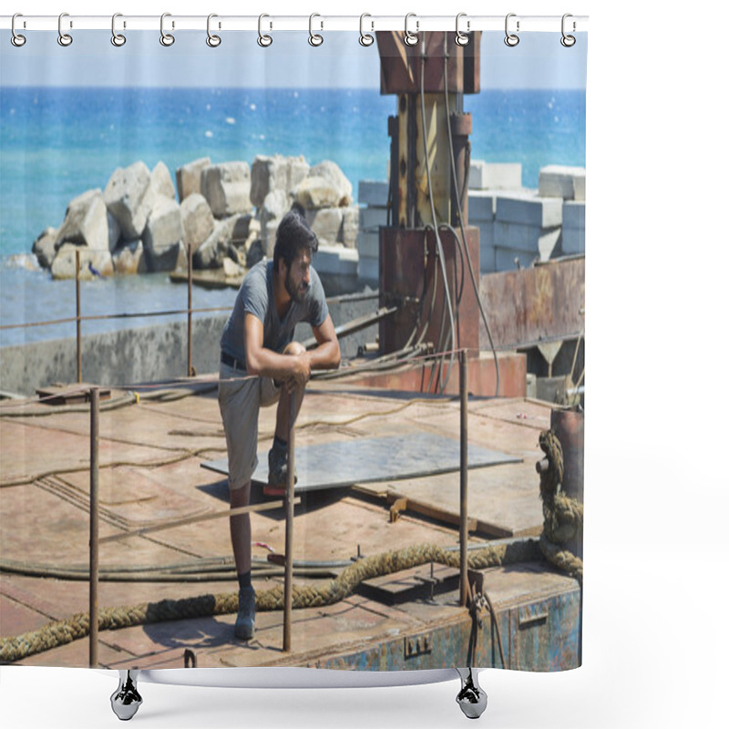 Personality  Datca Harbor Construction Shower Curtains