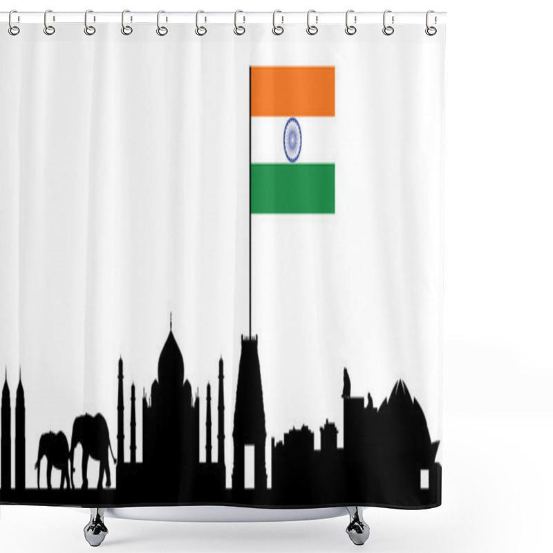 Personality  India Skyline With Flag Shower Curtains