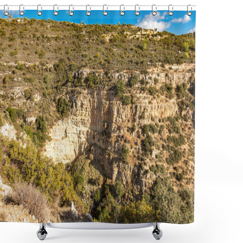 Personality  A Secluded Rock Formation With Sparse Bushland In The Mountains Of Cyprus, Reflecting The Tranquility And Natural Beauty Of The Mountainous Regio Shower Curtains