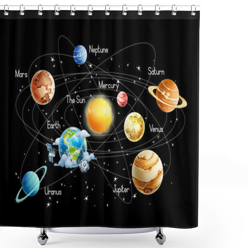 Personality  Solar System, Isolated On Black Shower Curtains