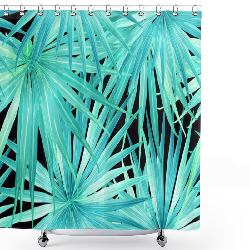 Personality  Cyan Exotic Pattern. Monstera And Hibiscus Flowers Tropical Bouquet. Hawaiian T-shirt And Swimwear Tile.  Horizontal Romantic Wild Vector Exotic Tile. Bonny Spring Botanical Design. Shower Curtains