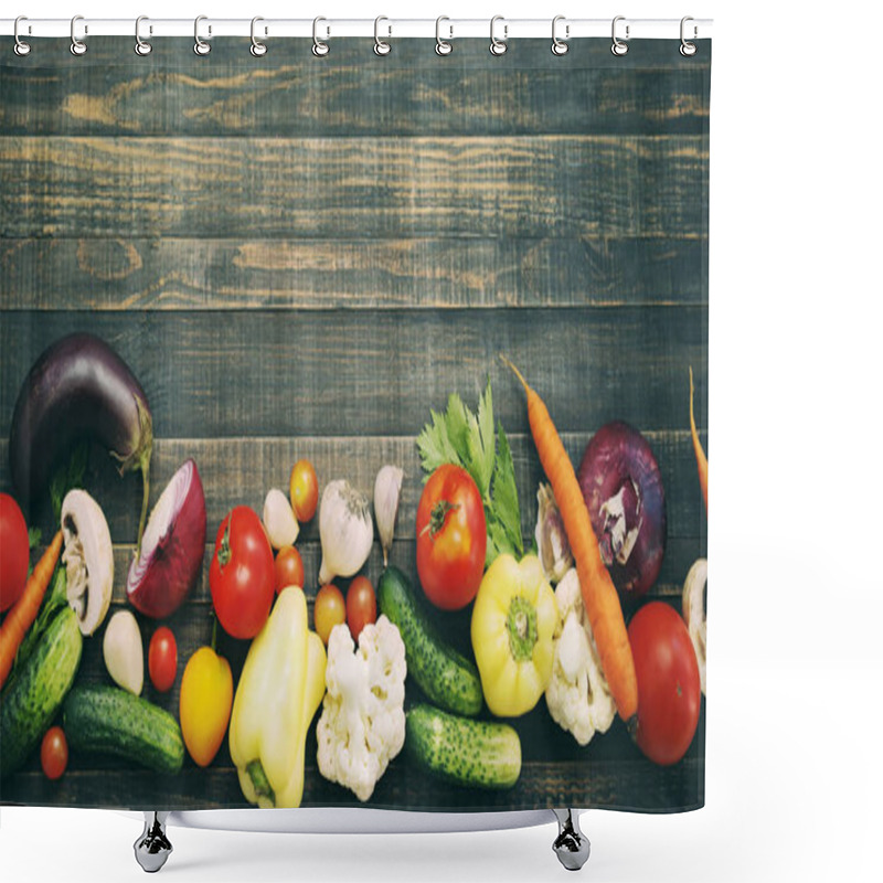 Personality  Fresh Vegetables On A Wooden Surface Of A Table Shower Curtains