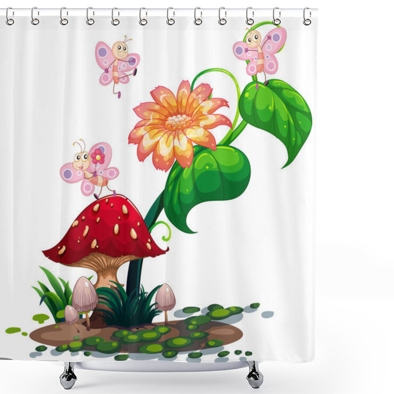 Personality  Butterflies Roaming Around The Plant With A Flower Shower Curtains