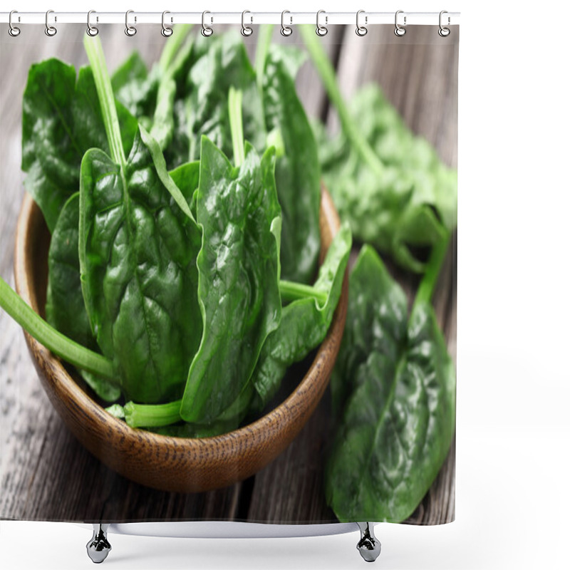 Personality  Spinach Leaves In A Wooden Plate Shower Curtains