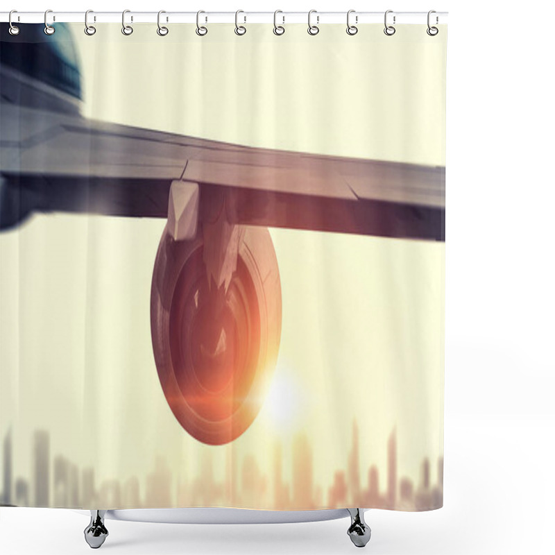 Personality  Airliner High In Sky . Mixed Media Shower Curtains