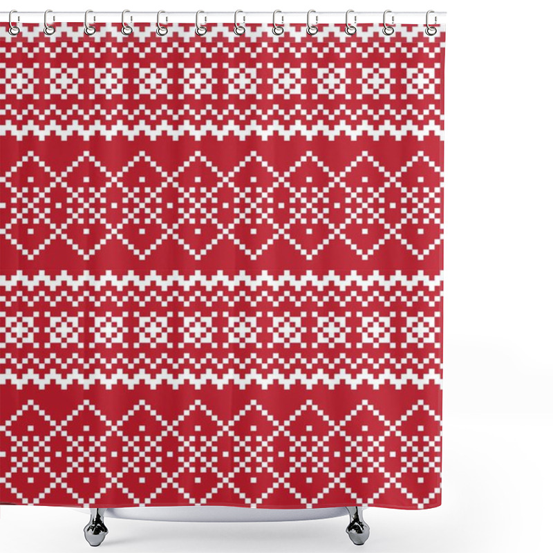 Personality  Red Christmas Fair Isle Pattern Background For Fashion Textiles, Knitwear And Graphics Shower Curtains