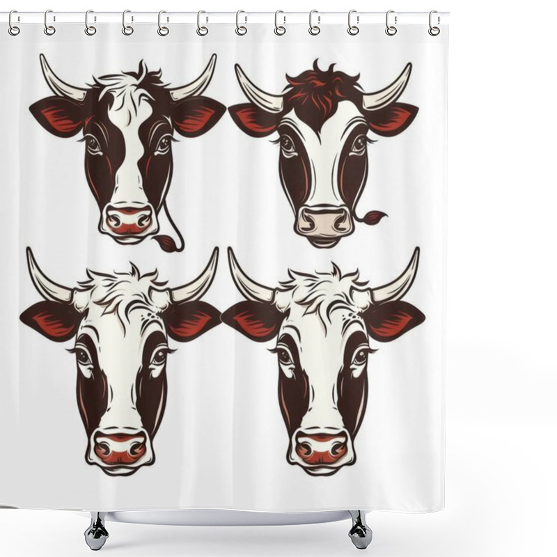 Personality  A Playful Illustration Of Four Cow Faces, Showcasing Unique Expressions And Features In A Vibrant Style. Shower Curtains