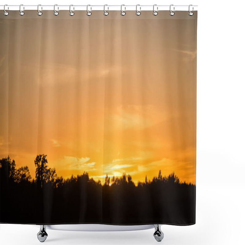 Personality  Sunset Over The Forest In Fog Shower Curtains