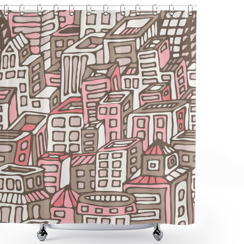 Personality  Cartoon Buildings Vector Seamless Pattern Shower Curtains