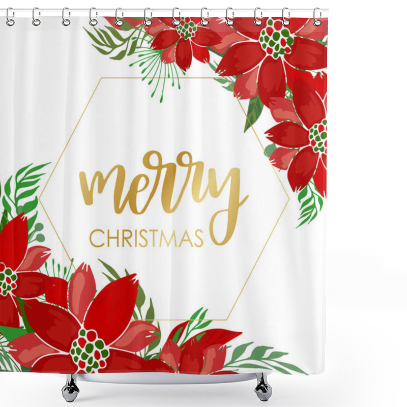 Personality  Christmas Party Wreath Poinsettia Flower Bouquet Shower Curtains