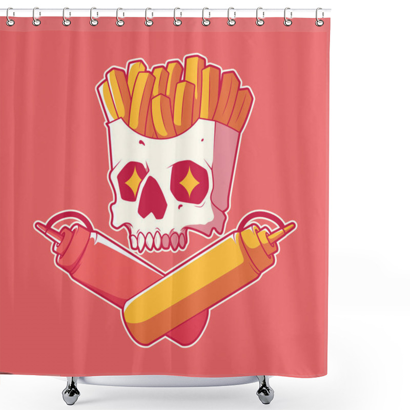 Personality  Funny Condiments Skull Character Vector Illustration. Food, Horror, Funny Design Concept. Shower Curtains