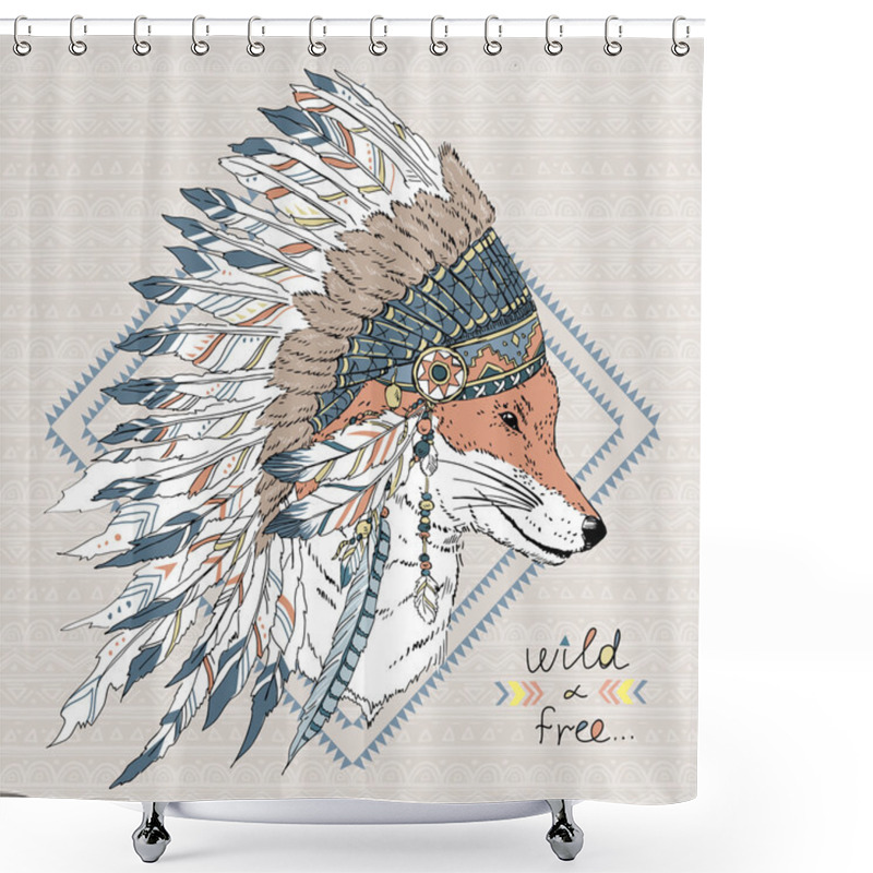 Personality  Fox Warrior In War Bonnet Shower Curtains