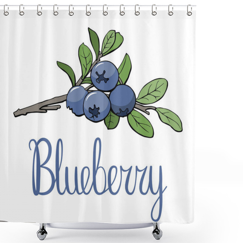 Personality  Blueberry Branch With Berries And Leaves. Vector Logo Illustration With Lettering. Design Element. Shower Curtains