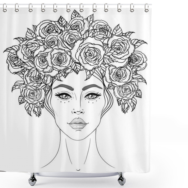 Personality  Tribal Fusion Boho Diva. Beautiful Asian Divine Girl With Ornate Crown, Kokoshnik Inspired. Bohemian Goddess. Hand Drawn Elegant Illustration. Lotus Flower, Ethnic Art, Patterned Indian Paisley. Shower Curtains