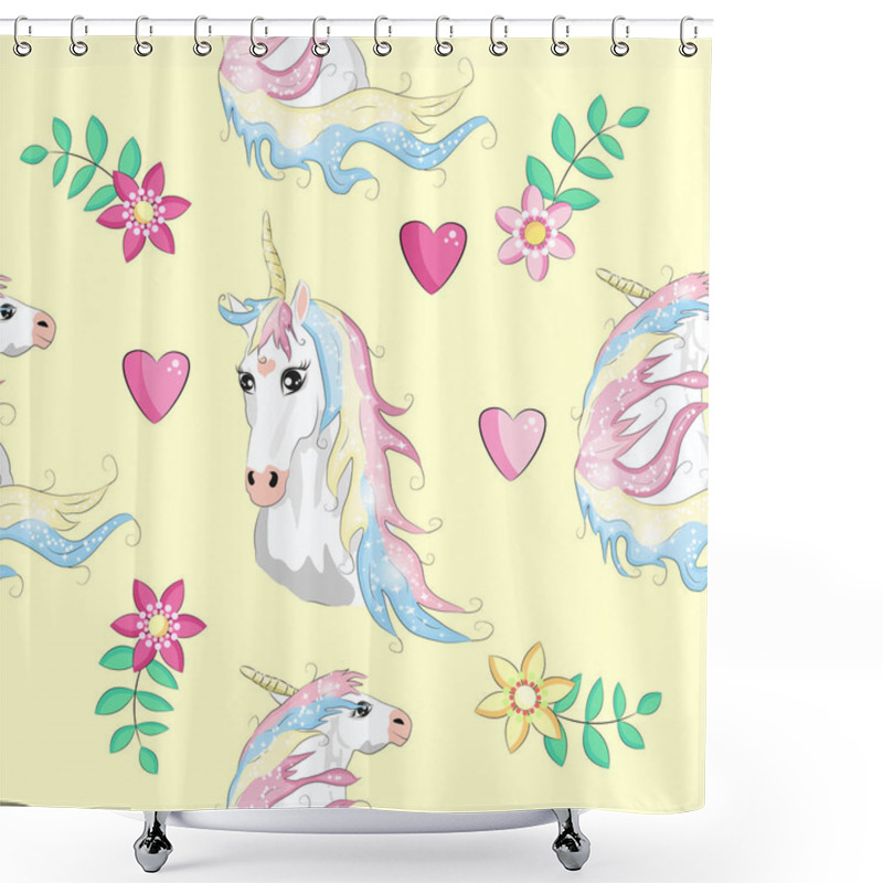 Personality  Cute Seamless Pattern With Rainbow Unicorns In The Clouds Shower Curtains