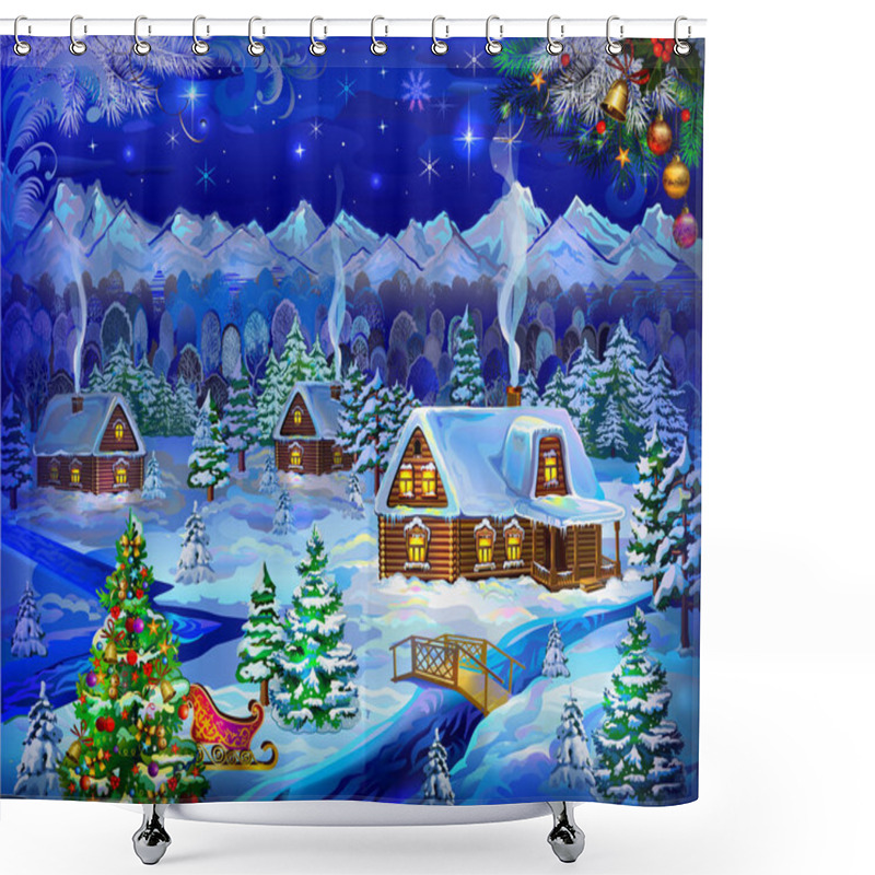 Personality  New Year, Fairytale Holiday, Snow House, Santa Claus House, Postcard, New Year Greeting, Snowman, Santa Claus, Snow Maiden, Happy New Year, Christmas, Children Party, Russian New Year, Kazakh New Year, English New Year, New Year In The Village , Vill Shower Curtains