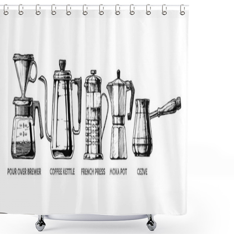 Personality  Set Of Coffee Preparation Shower Curtains