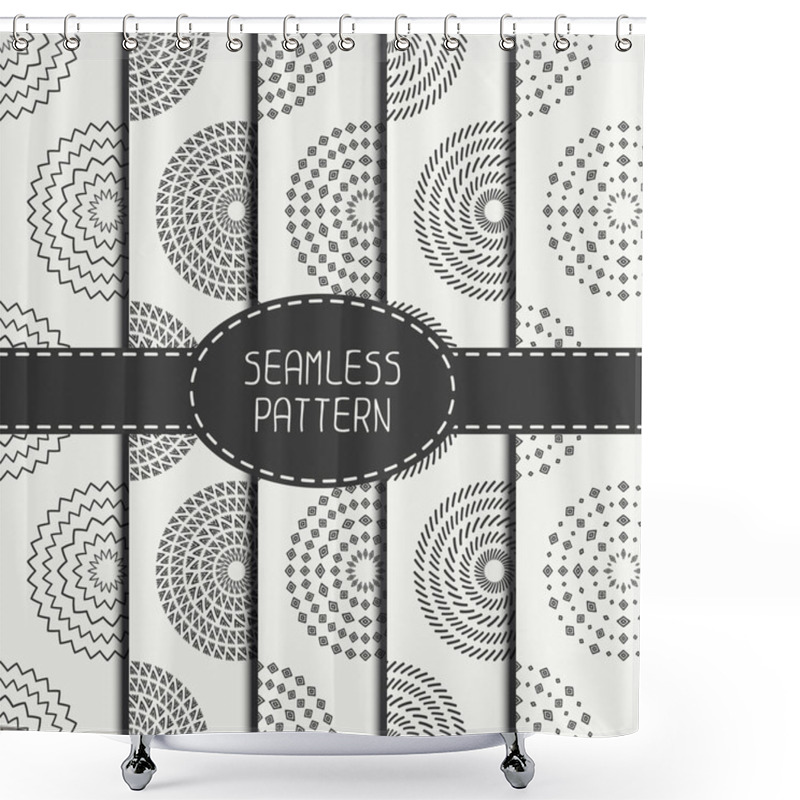 Personality  Set Of  Geometric Monochrome Art Hipster Line Seamless Pattern With Circle, Round. Collection Of Wrapping Paper. Scrapbook Paper. Tiling. Beautiful Vector Illustration. Background. Graphic Texture For Shower Curtains