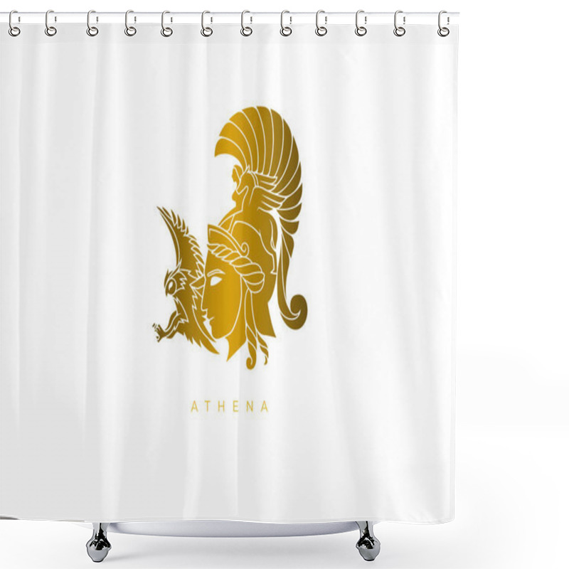 Personality  Gold Design Logo For Athena, The Ancient Greek Goddess Of Wisdom And Good Counsel, War, The Defense Of Towns, Heroic Endeavor, Weaving, Pottery And Various Other Crafts. Vector File For Any Resolution Without Losing Its Quality. Shower Curtains