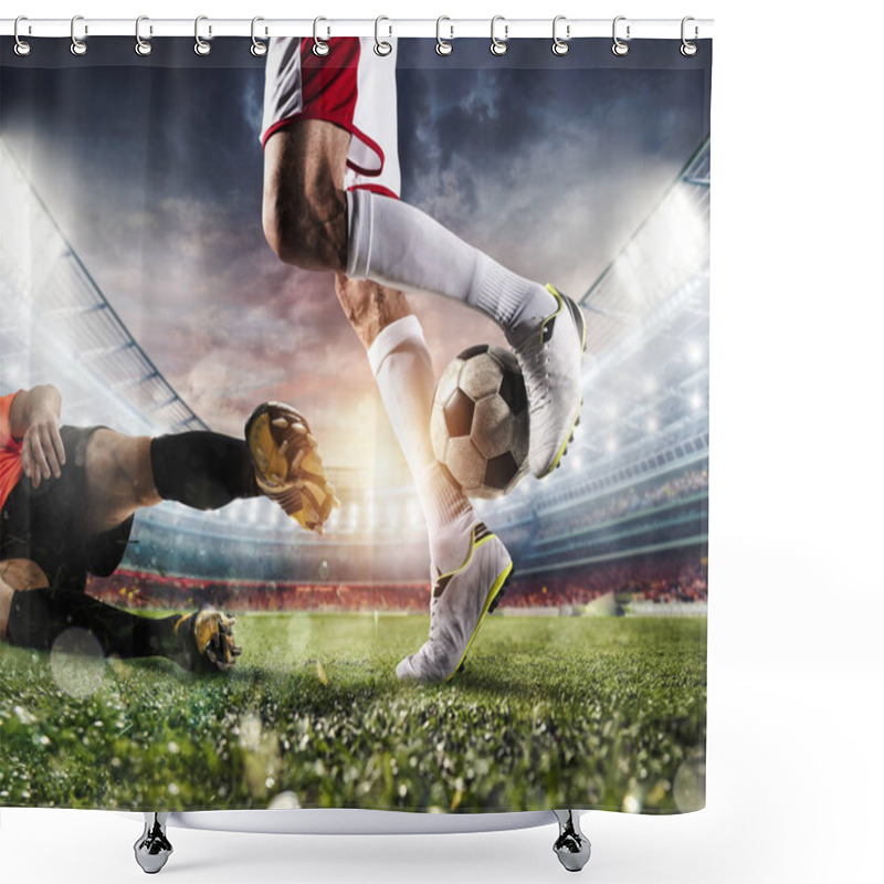 Personality  Soccer Players With Soccerball At The Stadium During The Match Shower Curtains