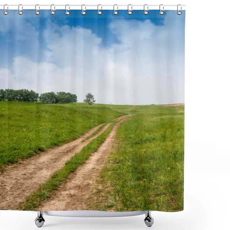 Personality  Road And Grassland Shower Curtains