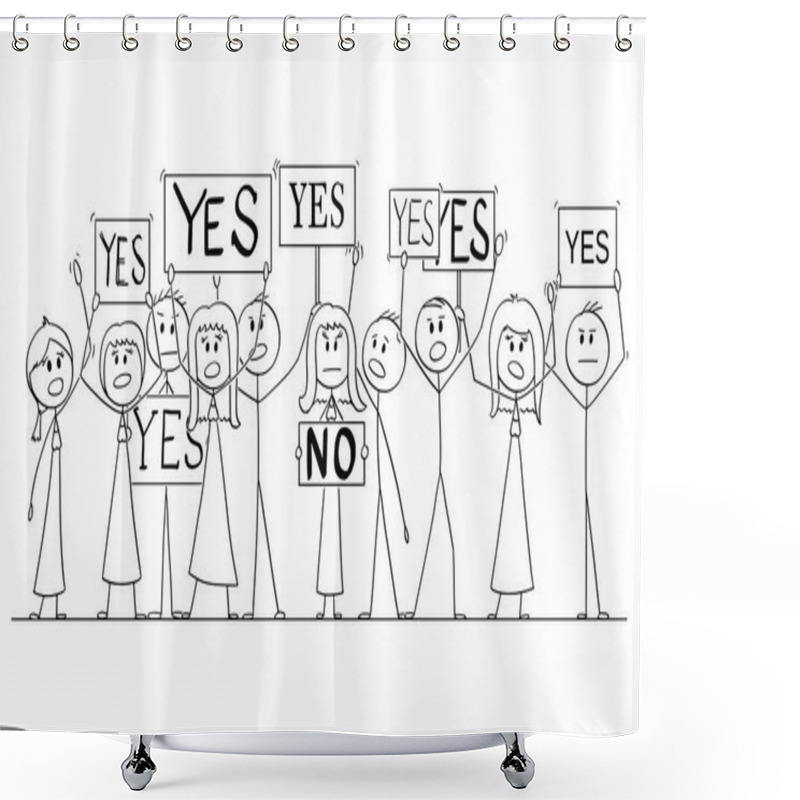 Personality  Cartoon Drawing Of Group Of People Protesting With Yes Signs, One Woman Say No Shower Curtains