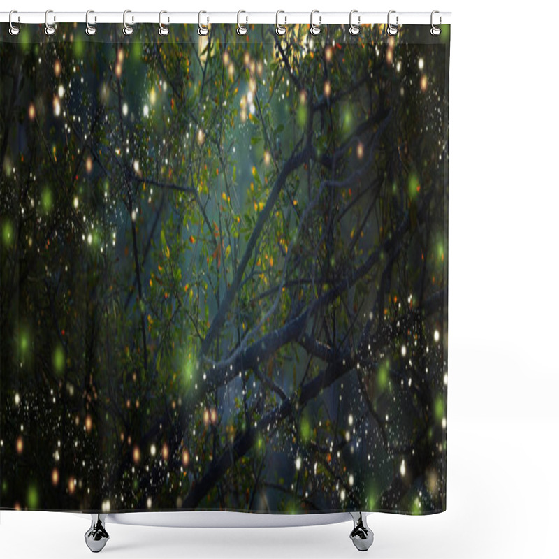 Personality  Abstract And Magical Image Of Firefly Flying In The Night Forest Shower Curtains