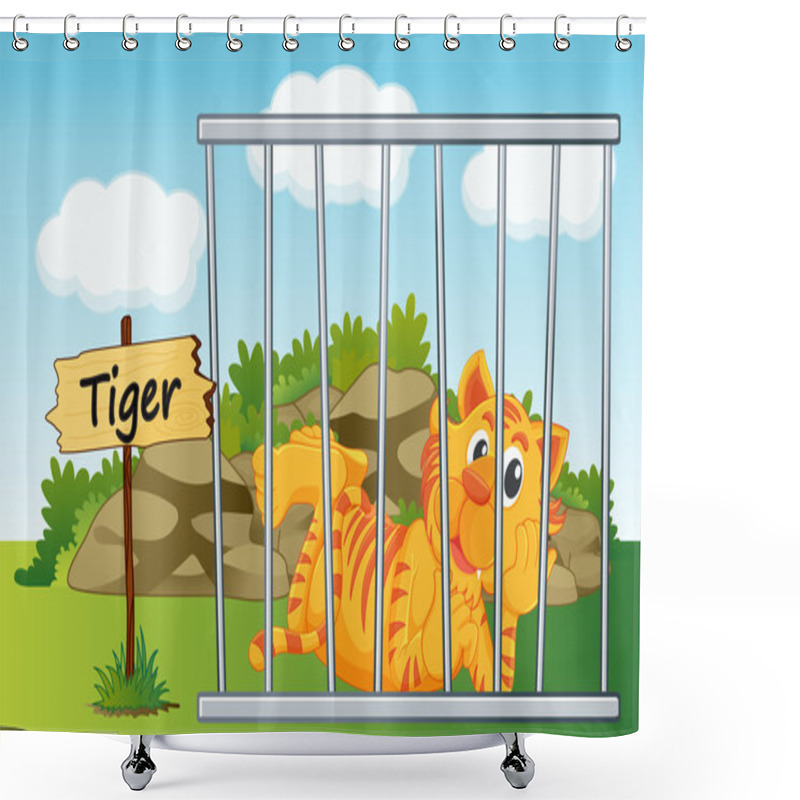 Personality  Tiger In Cage Shower Curtains