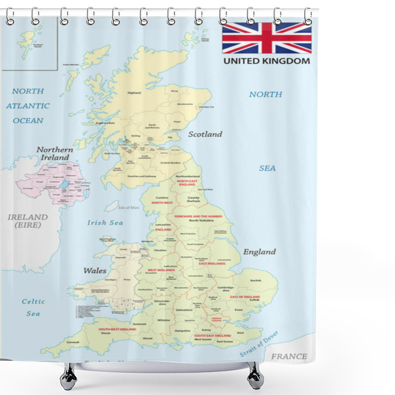 Personality  United Kingdom Administrative And Political Map With Flag Shower Curtains