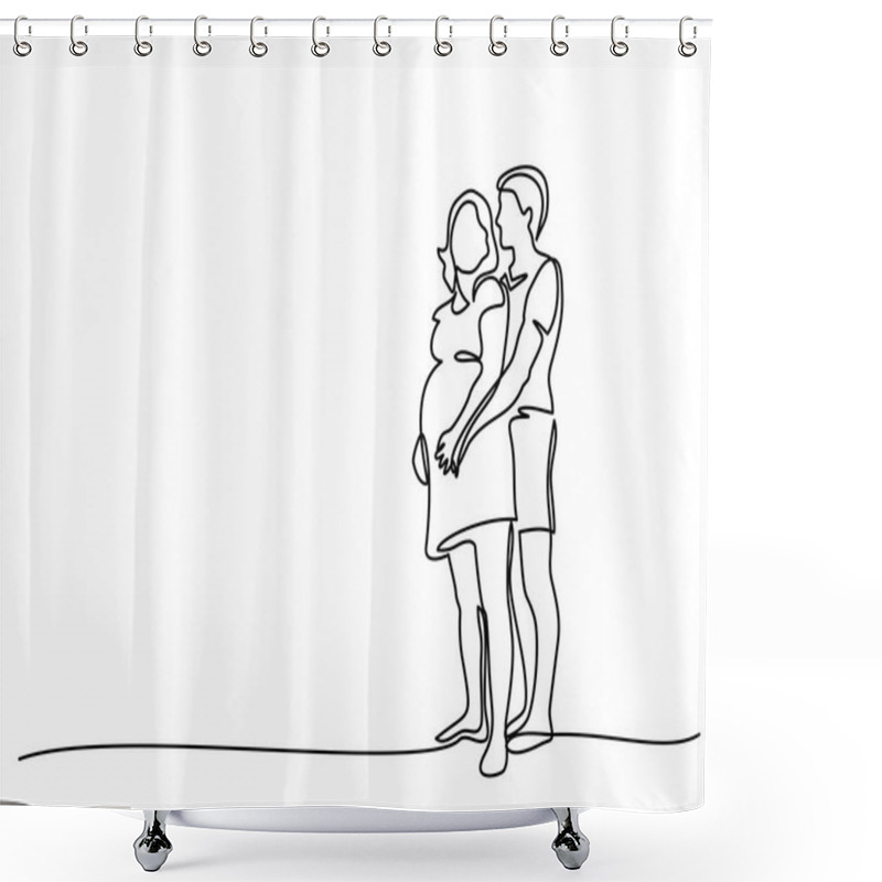 Personality  Happy Pregnant Woman Walking With Her Husband Shower Curtains