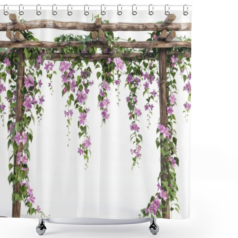 Personality  A Beautiful Wooden Trellis Adorned With Cascading Purple Flowers, Creating A Serene And Inviting Atmosphere. Shower Curtains