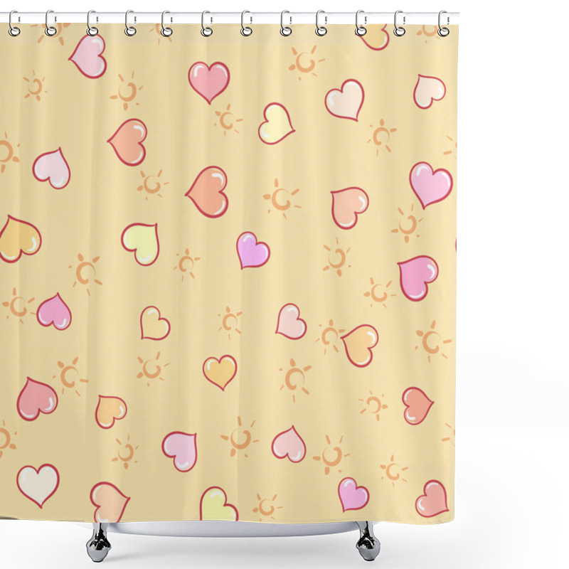 Personality  Hearts And Sun On Seamless Background Shower Curtains