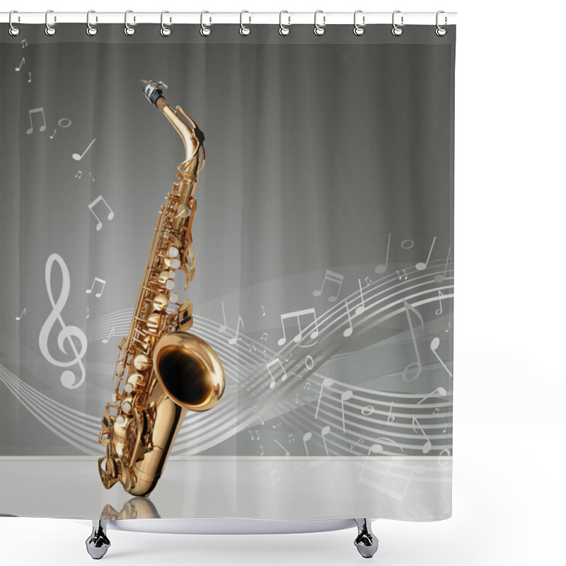 Personality  Saxophone With Musical Notes Shower Curtains